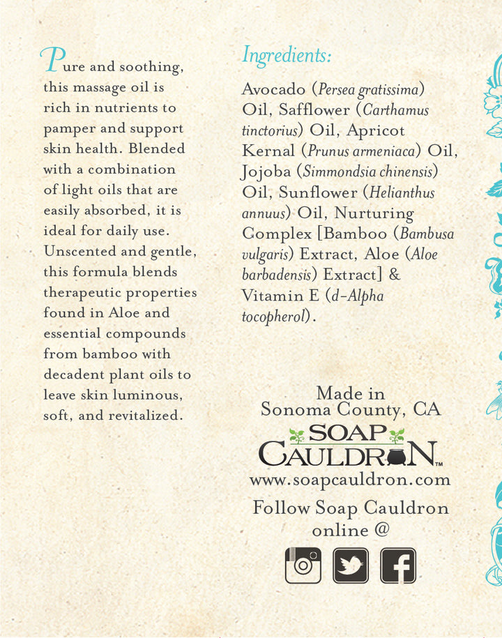 Massage Oil Unscented with Aloe and Bamboo