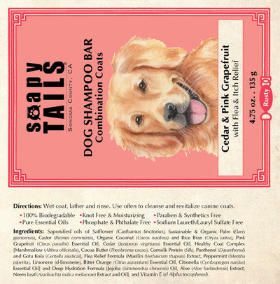 Cedar & Pink Grapefruit Dog Shampoo Bar for Combination Coats 4.75 oz